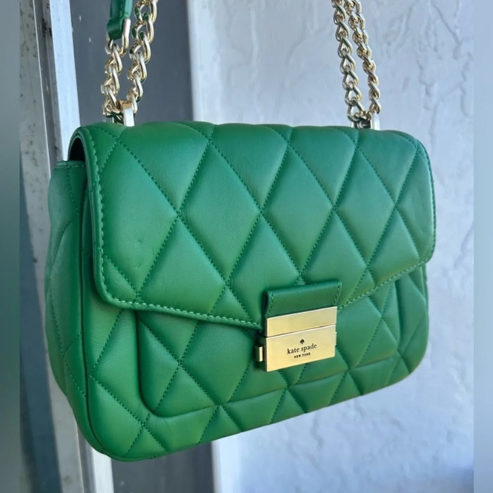 Kate Spade Carey Smooth Leather Quilted Small Flap Shoulder Bag, Green